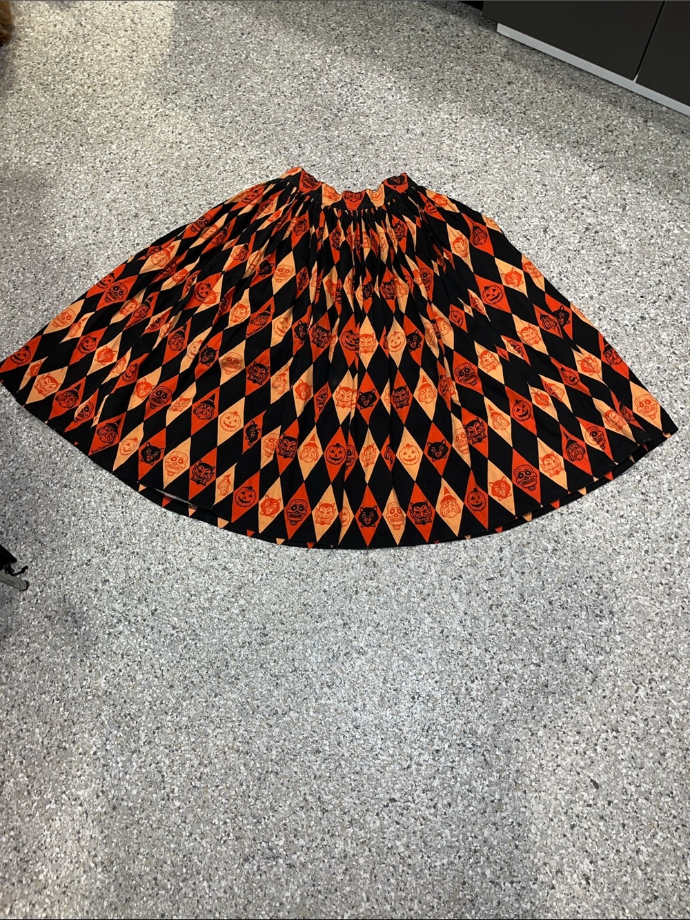 Vintage Halloween Harlequin Circle Skirt with pockets in Black & Orange